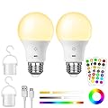 LED Rechargeable Light Bulbs with Remote ? Touch Dimmable, E26 Battery Operated Light Bulb for Lamps, RGB 12 Colors, 2600mAh USB Battery Backup Light Bulb with Timer, A19 Small Light Bulbs 2 Pack