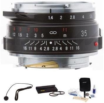 Nokton 35mm f/1.4 Wide Angle Leica M Mount Lens - Black - Bundle - with Tiffen 43mm Filter Kit, Lens Cap Leash, Professional Lens Cleaning Kit