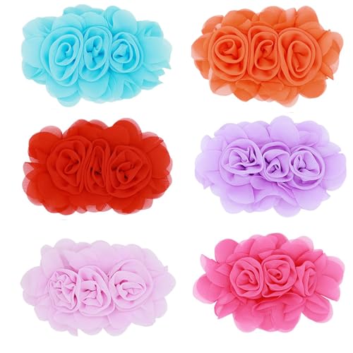 6 PCS Dog Collar Flowers Multi-Color Pet Bow Ties Flower Sliding Pet Collar Grooming Accessories for Puppy Small Medium Large Dogs Kitten Cats Rabbits