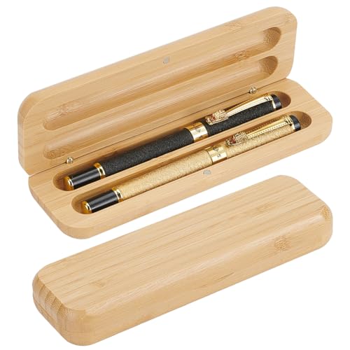 Image of FINGERINSPIRE 2 PCS Wooden Pen Case 6.7x1.97x0.96inch Rectangle Wood Pen Storage Boxes BurlyWood Color Pencil Gift Box 2 Slot Double Pencil Display Case For Desk Office Organizer