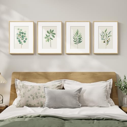 Framed Minimalist Sage Green Botanical Bedroom Wall art, 4 Piece 12x16 In by Cuspin - Used condition - US$58.82