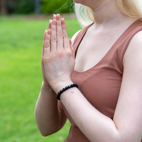 Pulsera elástica con obsidiana negra natural y ojo turco miniatura 4