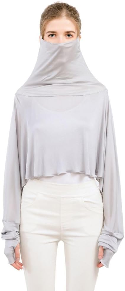 ZEEREE Mulberry Silk UV Protection Driving Shirts Face Cover Scarves with Arm Sleeve Wrap Shawls Sunscreen Beach Coverup