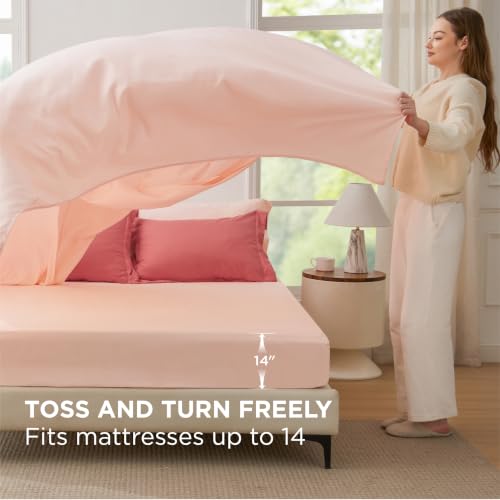 Image of Bedsure Full Size Comforter Set - 7 Pieces Coral Full Bedding Set for All Seasons, Boho Contrasting Design Bed in a Bag with Comforter, Sheets, Pillowcases & Shams