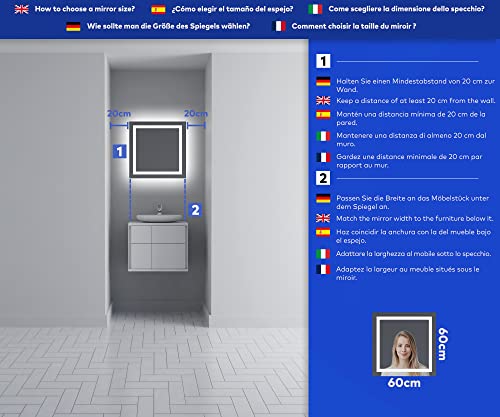 Badspiegel mit Beleuchtung - Led Spiegel Bad - 60x60 - Badezimmerspiegel Nach Maß - auf Individuelle Bestellung Gefertigt - Modernes Design… – Ansicht 2
