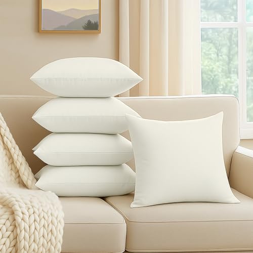 Image of Premium Polyester Fiber Cushion Fillers - Pack of 5 Pcs | 18 x 18 Inches | Ivory | Cushions for Sofa, Bed, Decorative Pillow, Pillow for Support