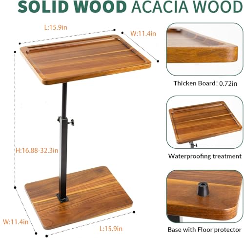 LVETOLS Großer Couchtisch aus massivem Akazienholz, höhenverstellbarer C-Tisch mit Handy- und Tablet-Schlitz, drehbare TV-Tabletts zum Essen auf Couch, Schlafzimmer oder Wohnzimmer, länglich – Bild 4