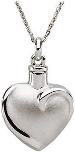 Sterling Silver 925 Fancy Heart Cremation Urn Ash Holder Pendant with Chain