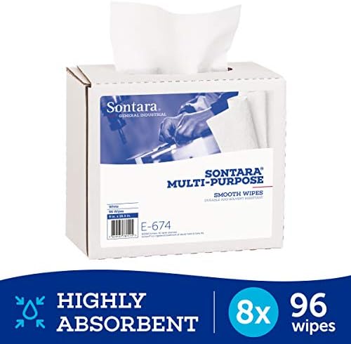Sontara Multi-Purpose Wipers, E674, White, Smooth, 9" x 16.5", (Total of 768 Wipes), (case of 8 Boxes, 96 Wipes Per Box)