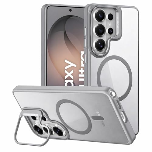Image of VONZEE Compatible for Samsung S26 Ultra 5G Case, Compatible with MagSafe, Military-Grade Protective Case, Built-in Stash Stand Phone Case, Scratch-Resistant Back Cover, Classic Series|Clear Grey