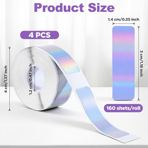 Classicseali 4 Rolls D30 Labels, 12mm x 40mm Replacement D30 Label Tape, Print Master Labels Refill 160 Tapes/Roll, Smart Mini Label Maker Refill Thermal Sticker Paper for Office, Holographic Silver