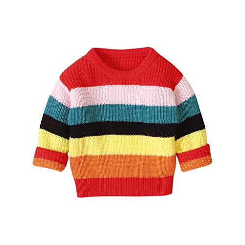 Baby Girls Boys Fall Winter Rainbow Striped Knitted Sweater Clothes Set for 0-4T Little Kids Toddler Long Sleeve Crochet Pullover Tops (Multicolor, 3-4 Years Old)