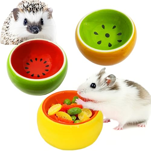 JSLZF Hamster Bowl Ceramic Small Animal Bowl Hamster Food Dish Prevent Knocking Over, Food Splashing and Chewing Feeding Dish for Gerbil Chinchilla Rat Ferret Hedgehog (3 PCS)
