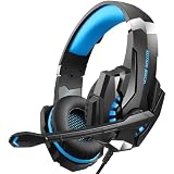 Headset Gamer com Fio 40mm Drivers - Fone de Ouvido Gamer com Som Estéreo Graves Potentes, Almofadas Respiráveis Espuma Viscoelástica, Ideal Para Jogos e Transmissões ao Vivo (Preto e azul)