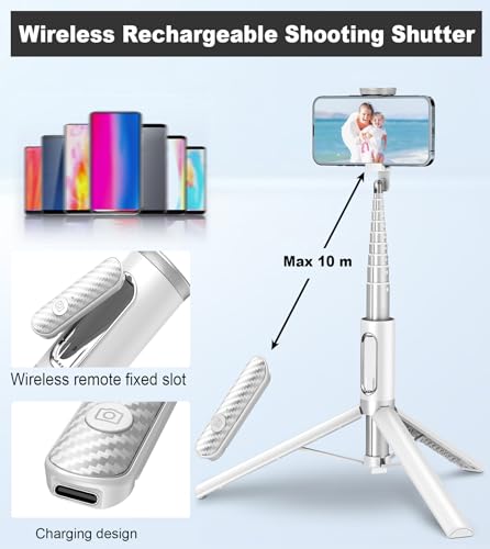 عصا سيلفي ثلاثية القوائم للسفر، حامل موبايل الكل في واحد بتصميم قابل للتمديد مصنوع من الألومنيوم مع جهاز تحكم عن بعد لاسلكي و10 قضبان تلسكوبية، حامل موبايل قابل للدوران من تونوف 1.70 م