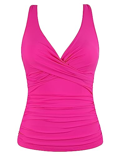 Mycoco Women's Underwire Tankini Top Twist V Neck Push Up Swim Top Ruched Bathing Suit Tops Only4
