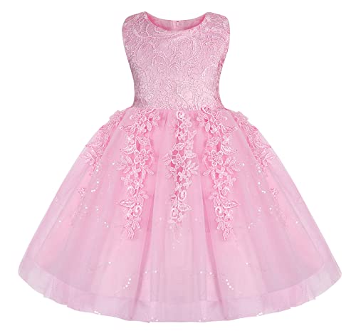 WonderBabe Robe à fleurs pour fille avec grand nœud et ceinture - Sans manches - Pour fête de mariage ou demoiselle d'honneur - Robe de bal de 3 à 8 ans, Rose - 2515, 9-10 ans Cover