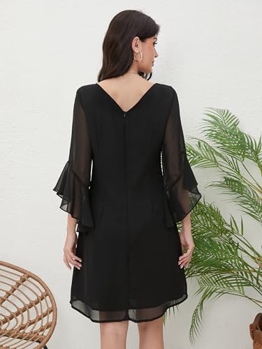 Women's Summer Chiffon 3/4 Sleeve Dresses Party Casual Business Work Office Wedding Guest Cocktail Short Dress4