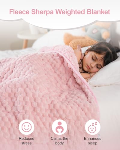 Image of Super Soft Luxury Fleece Sherpa Weighted Blanket for Teens, 3lbs Small Weighted Lap Blanket for Adults, Turtle Shell Cozy Warm Throw for Winter, Compact Heavy Blanket for Better Sleep, Pink, 36 inchx48 inch