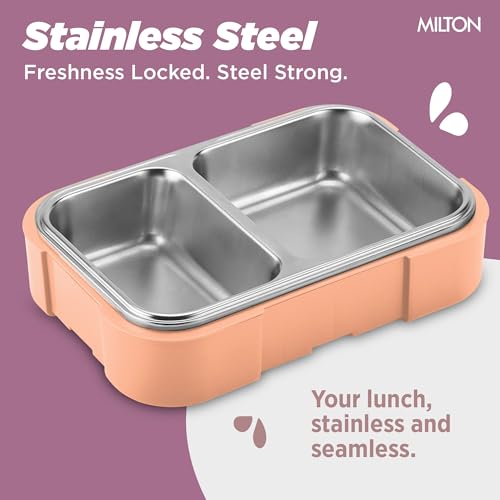 Image of Milton Ethan 2 Inner Stainless Steel Tiffin Box for School, 2 Partition, Steam Release Plug | PU Insulated, Leak-Proof, Food Grade I Lunch Box for Kids Boys, Girls with Snap Lock Lid,650 ml, Dark Blue