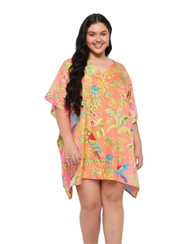 Image of Oussum Short Caftans for Women Plus Size Kaftan Tunic Tops Polyester Summer Beach Clothing Mini Cover Ups Dress for Ladies
