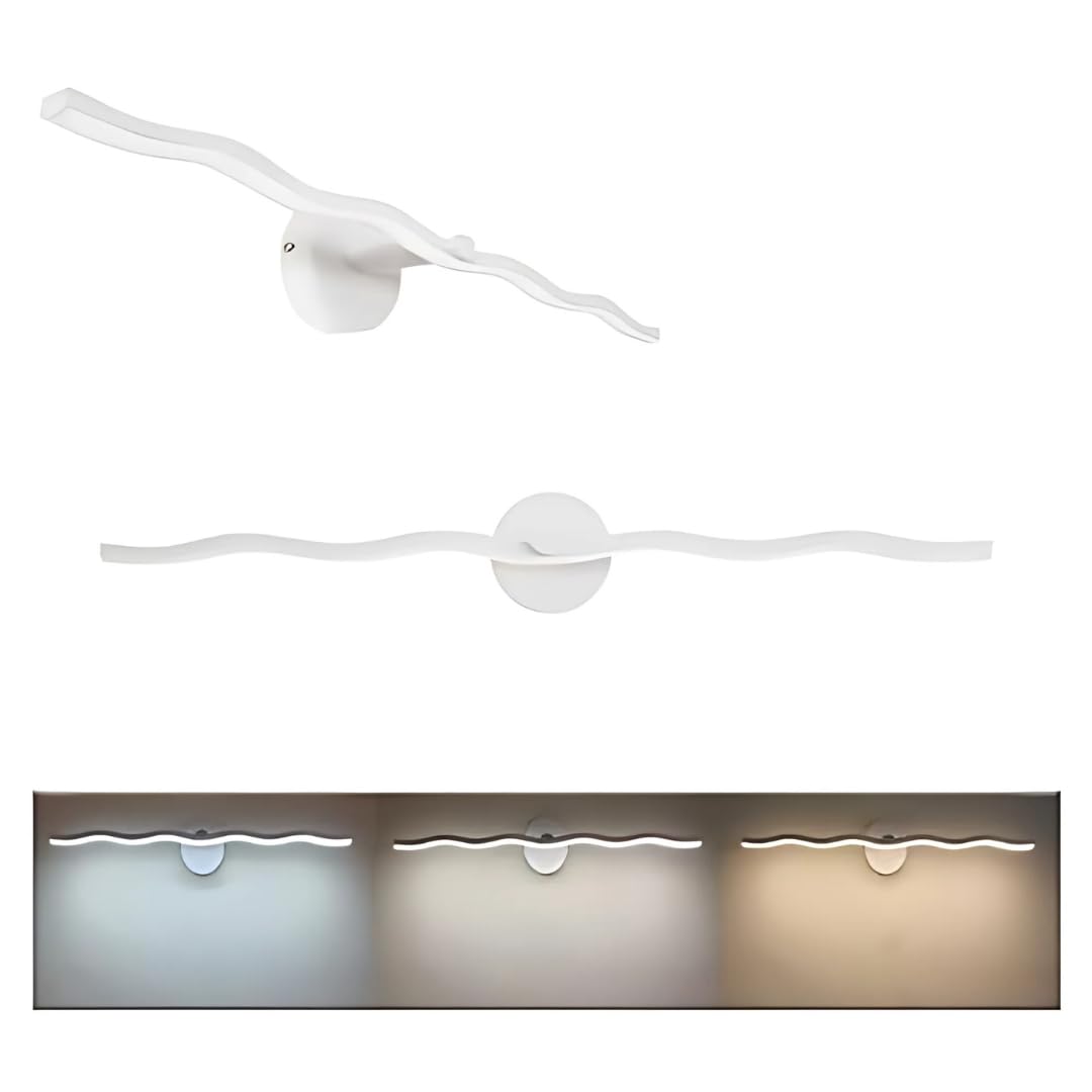 MAKA Lampada Specchio Bagno Led 60 cm 9W 810 Lumen 230V Luce Calda Naturale Fredda Luce Ondulata in Alluminio e PVC Elegante Moderno Facile Installazione Memory Dimmer Impermeabile Schizzi (60 cm)