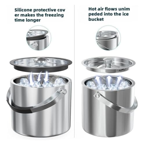 Cubitera de acero inoxidable de 4L con doble pared térmica, tapa y cuchara 4