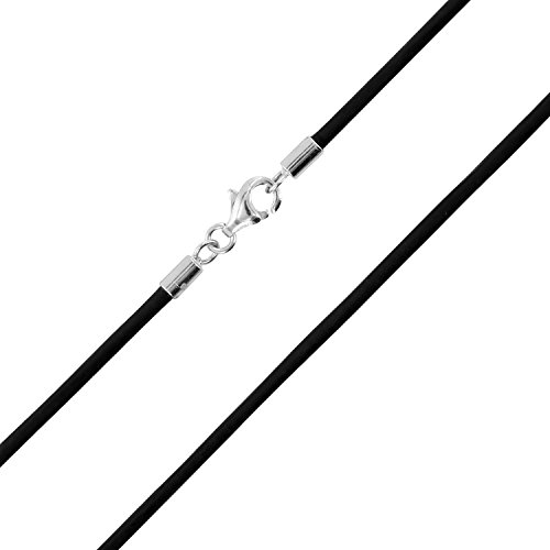 Auroris Echtleder-Kette schwarz Dicke 2mm mit Karabinerverschluss aus 925 Sterling-Silber Länge: 50cm