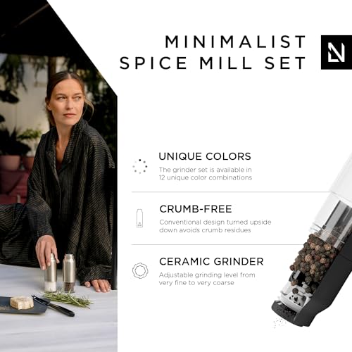 LARS NYSM Salt & Pepper Grinder Set - Stainless Steel With Adjustable Ceramic Core, Bottle Design (Brown/Beige)