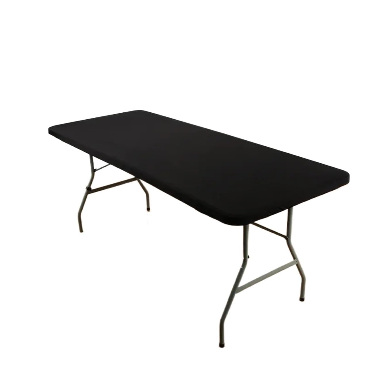 Vaeltor Rectangle Table Cloth, Elastic Fitted Fabric Tablecloth Fits For 6 Foot Folding Tables, Washable Cover For Picnic, Camping(Black,4FT 122x60cm)