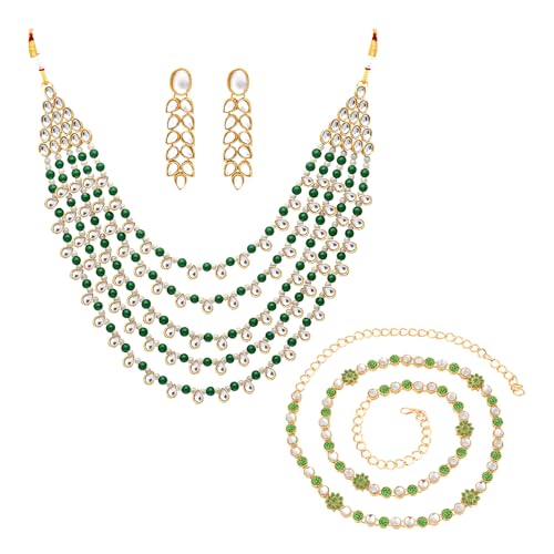 Image of Peora Faux Pearl Kundan Layered Necklace & Jewellery Set Gift for Women