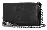 Harley-Davidson Men's Embossed Eagle Tri-Fold Trucker Chain RFID Wallet, Black