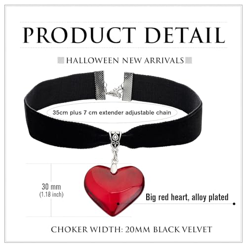 RareLove Red Heart Vampire Necklace Queen of Hearts Accessories 18 mm Black Velvet Choker Halloween Choker Necklace for Women Adjustable2