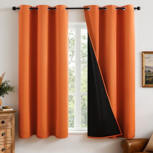 Image of MIULEE Fall Orange 100% Blackout Curtains for Bedroom 40x63 Inch Length | 2 Thick Layers Thermal Insulated Window Curtains with Black Liner, Noise Reducing Grommet, Drapes for Living Room, 2 Panels