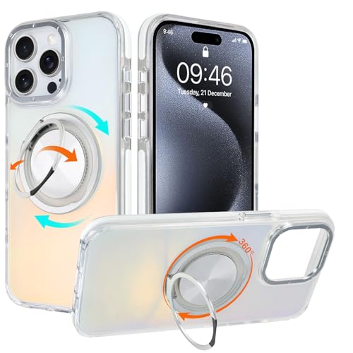 Coque iPhone 15 Pro MagSafe irisée blanche avec anneau de support