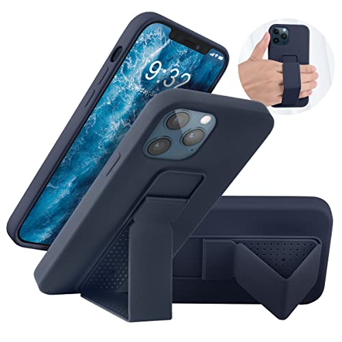 LAUDTEC Silicone iPhone 12 Pro Max Case with Kickstand, Vertical/Horizontal Stand Hand Strap Kickstand | Microfiber Linner | Liquid Silicone Full Body Protective Stand Case for iPhone 12 Pro Max 6.7''