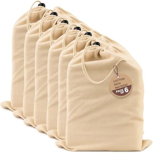 Image of LFH Cotton Rich Shoe Storage Bags with Drawstring, Dustproof Breathable Reusable Organizer, Perfect For Travel, Dorm, Hotel, College, Gym, Easy to Carry, Machine Washable 12 inchx17 inch (Pack of 6) - Natural