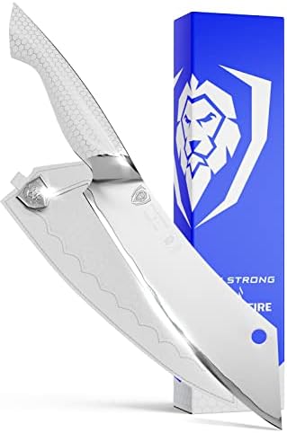 Dalstrong Cleaver & Chef Knife - 8 inch - 'Crixus' - Frost Fire Series - High Chromium 10Cr15CoMoV Steel - Frosted Sandblast Finish - White Honeycomb Handle - Leather Sheath - NSF Certified