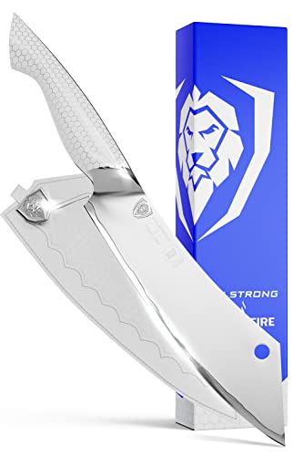 Dalstrong Cleaver & Chef Knife - 8 Inch - 'Crixus' - Frost Fire Series - High Chromium 10Cr15Comov Steel - Frosted Sandblast Finish - White Honeycomb Handle - Leather Sheath - Nsf Certified #TOP3