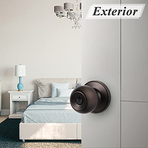 Probrico Door Knob With Lock, 1 Pack Interior Exterior Door Knobs Oil Rubbed Bronze Finish, Entry Entrance Keyed Door Lock With Keys, Round Ball Knobs For Standard Doors #TOP3