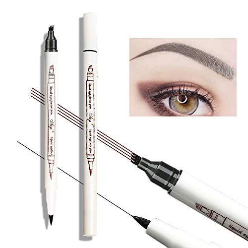 Microblading Eyebrow Pen, Eyebrow Tattoo Liquid Pen , 2 in 1 Eyeliner Pencil, Waterproof brow Pen, Natural Looking, 24h Long Lasting (Dark Grey)