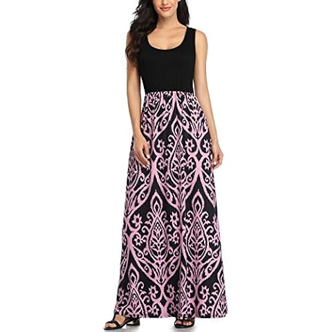 Mommy Jennie Women's Summer Dresses Loose Floral Print Sleeveless Maxi Dress,Rose Red Print,L Cover