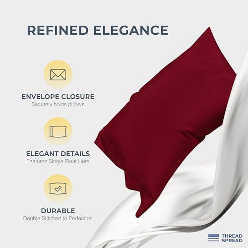 Image of THREAD SPREAD 100% Egyptian Cotton Sheets Queen Size - Luxury 1500 Series Queen Sheet Set Egyptian Cotton (4 PC, Burgundy), Silky Soft, Sateen Weave, Cooling & Breathable, 17 inch Deep Pocket Bed Set