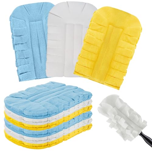 Image of Zubebe 12 Pcs Reusable Duster Refills Fleece,Blue, White, Yellow | Soft Polyester Fiber Flat Duster Refill Multi Surface Washable Cleaning Pad Tools for Home, Blinds, Car, Pet, Furniture, Fans