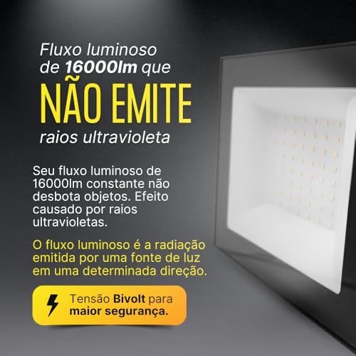Combo 2 Refletores LED 200W Holofote Bivolt Branco Frio IP66 SMD à Prova D'Água, Luz Alta Potência
