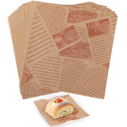 Wyngee Father's Day Baking Parchment Paper for Food Wrap 7 * 7 Inch, 100 Sheets Waxed Deli Papers for Cookie Burger Donuts Food Basket Liners, Newspaper Pattern