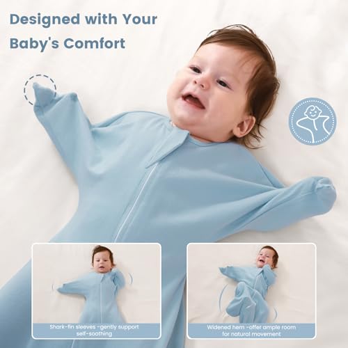 Image of ZIGJOY Swaddle Sleep Sack 6-12 Months, 1.0 Tog Cotton Baby Swaddle Blanket | 100% Cotton - Soft & Breathable & Non-shrink, 2-way Zipper for Easy Diaper Changes, Long Sleeves Allow Self-soothing