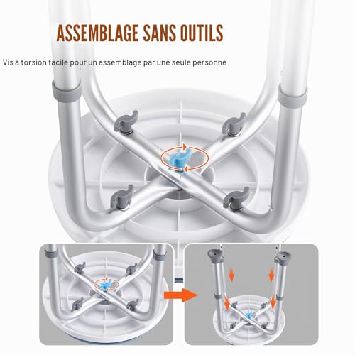 Tabouret de douche 360° réglable antidérapant VEVOR
