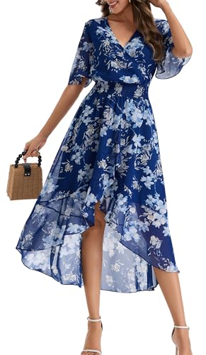 Image of Kormei Womens Short Sleeve Floral Maxi Dress High Low V-Neck Flowy Party Long Dresses
