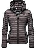 MARIKOO Damen leichte Übergangsjacke Steppjacke mit Kapuze Samtpfote Grau Gr. S